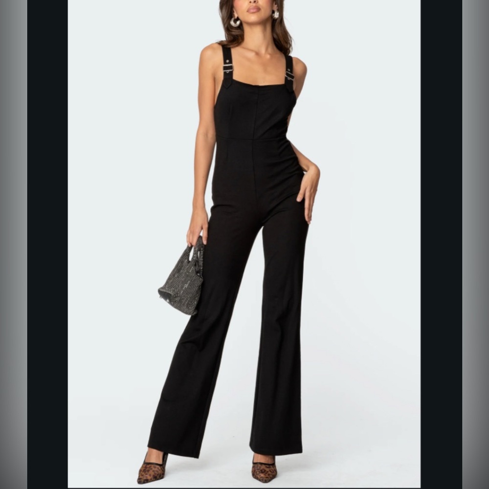 Edikted Black Buckle Strap Jumpsuit
